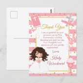 Roze bruine haar meisje eerste communie dank je briefkaart (Voorkant / Achterkant)