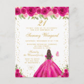 Roze Bruine Haar Prinses Verjaardagsfeestje Briefkaart (Voorkant)