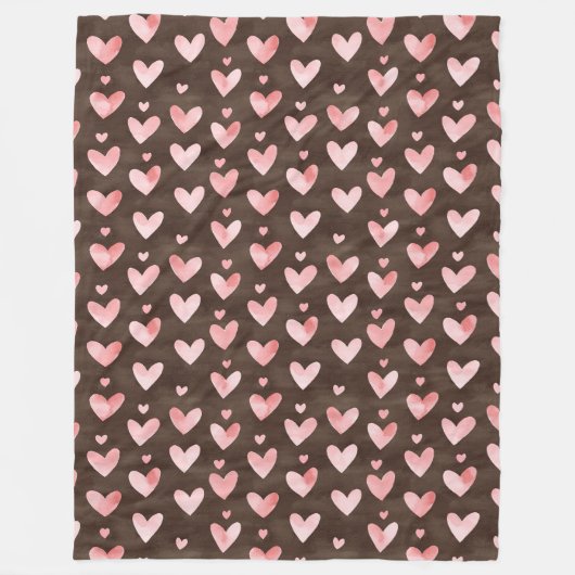 Roze Bruine Harten   Fleece Deken (Voorkant)