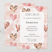 Roze Bruine Harten Leopard Animal Print Verjaardag Kaart (Voorkant / Achterkant)