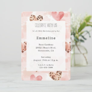 Roze Bruine Harten Leopard Animal Print Verjaardag Kaart