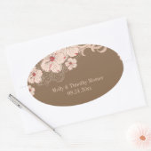 Roze bruine hibiscus bloemtrouwstickers ovale sticker (Envelop)