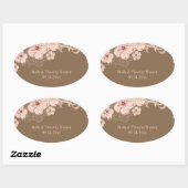 Roze bruine hibiscus bloemtrouwstickers ovale sticker (Vel)