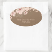 Roze bruine hibiscus bloemtrouwstickers ovale sticker (Tas)