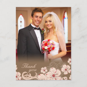 Roze bruine hibiscus flower bruiloft foto bedankt briefkaart
