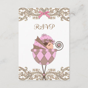 Roze bruine kant meisje babyshower RSVP Kaartje