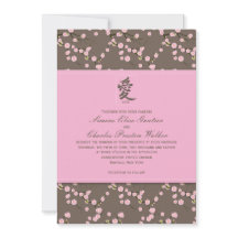 Roze, bruine kersenbloesem bruiloft uitnodiging
