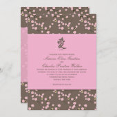 Roze, bruine kersenbloesem bruiloft uitnodiging (Voorkant / Achterkant)