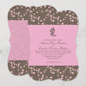 Roze, bruine kersenbloesem bruiloft uitnodiging (Voorkant / Achterkant)