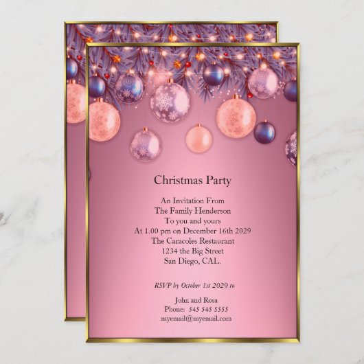 Roze bruine kerstfeestjes kaart (Voorkant / Achterkant)