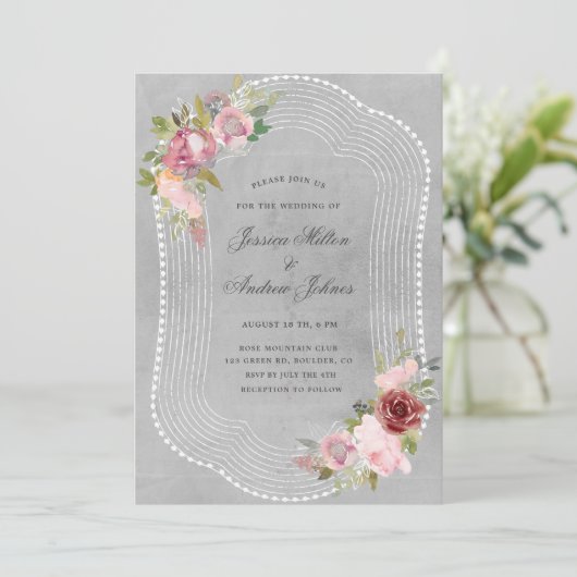 roze bruine lijst met roze bruine bloementeelt kaart (Staand voorkant)