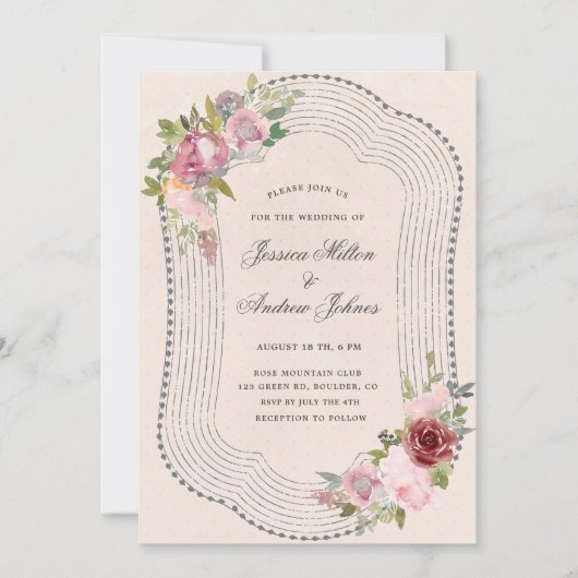 roze bruine lijst met roze bruine bloementeelt kaart (Voorkant)