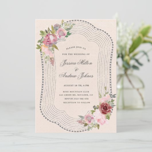 roze bruine lijst met roze bruine bloementeelt kaart (Staand voorkant)