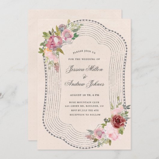 roze bruine lijst met roze bruine bloementeelt kaart (Voorkant / Achterkant)