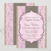 Roze bruine  Linen Burlap Wedding Uitnodiging (Voorkant / Achterkant)