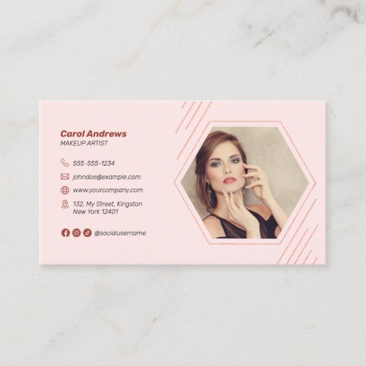 Roze Bruine Make-up Artiest Lashes Brows Foto Salo Visitekaartje (Voorkant)