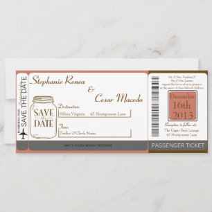 Roze/Bruine Mason Boarding Pass Uitnodiging voor b