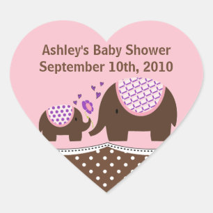 Roze & Bruine Olifant Baby shower Hart Sticker