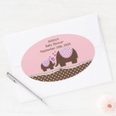 Roze & Bruine Olifant Baby shower Ovale Sticker (Envelop)