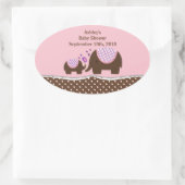 Roze & Bruine Olifant Baby shower Ovale Sticker (Tas)