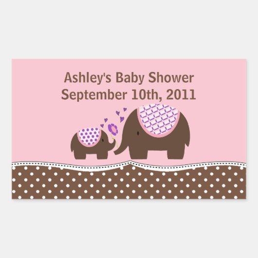 Roze & Bruine Olifant Baby shower Sticker (Voorkant)