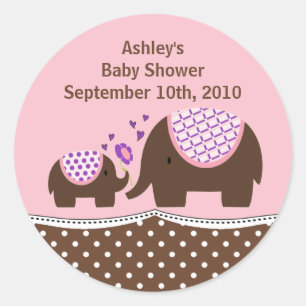 Roze & Bruine Olifant Baby shower Sticker