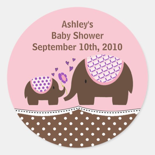 Roze & Bruine Olifant Baby shower Sticker (Voorkant)