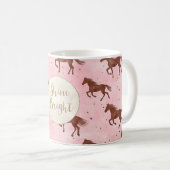 Roze Bruine Paarden Gouden Glitter Koffiemok (Voorkant rechts)