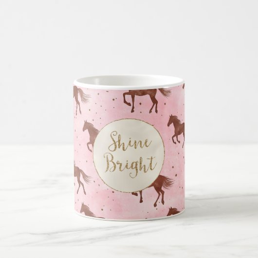 Roze Bruine Paarden Gouden Glitter Koffiemok (Center)