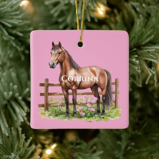 Roze Bruine Paarden Keramisch Ornament (Boom)