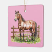 Roze Bruine Paarden Keramisch Ornament (Links)
