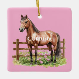 Roze Bruine Paarden Keramisch Ornament