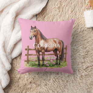 Roze Bruine Paarden Kussen