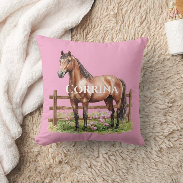 Roze Bruine Paarden Kussen (Deken)