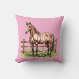 Roze Bruine Paarden Kussen