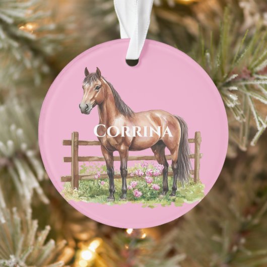 Roze Bruine Paarden Ornament (Boom)