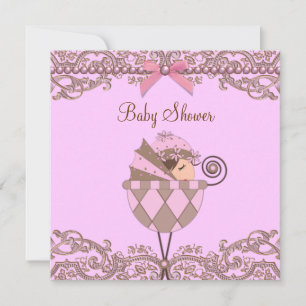 Roze bruine parels kant meisje baby shower kaart