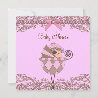 Roze bruine parels kant meisje baby shower kaart