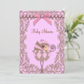 Roze Bruine Parels Kant Meisje Baby shower Kaart (Staand voorkant)