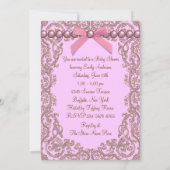 Roze Bruine Parels Kant Meisje Baby shower Kaart (Achterkant)