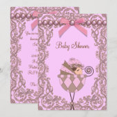 Roze Bruine Parels Kant Meisje Baby shower Kaart (Voorkant / Achterkant)