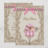 Roze Bruine Parels Kant Meisje Baby shower Kaart (Voorkant / Achterkant)