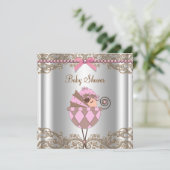Roze Bruine Parels Kant Meisje Baby shower Kaart (Staand voorkant)