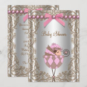 Roze Bruine Parels Kant Meisje Baby shower Kaart (Voorkant / Achterkant)