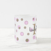 Roze bruine poladots monogrammen matglas koffiemok (Center)