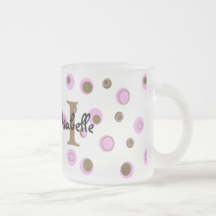 Roze bruine poladots monogrammen matglas koffiemok