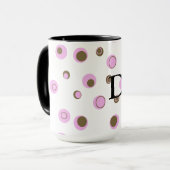 Roze bruine poladots monogrammen mok (Voorkant links)
