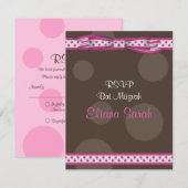 Roze & Bruine Polka Dots Bat Mitswa Response Kaart (Voorkant / Achterkant)