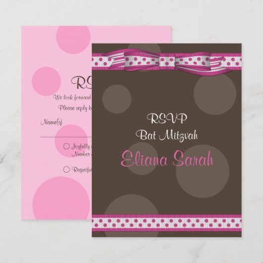 Roze & Bruine Polka Dots Bat Mitswa Response Kaart (Voorkant / Achterkant)