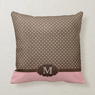 Roze bruine polkadots + strepen monogram kussen